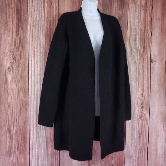 COS Mohair Wool Blend Cardigan Sweater Sz Large Black Open Front Fuzzy Longline - Picture 4 of 14